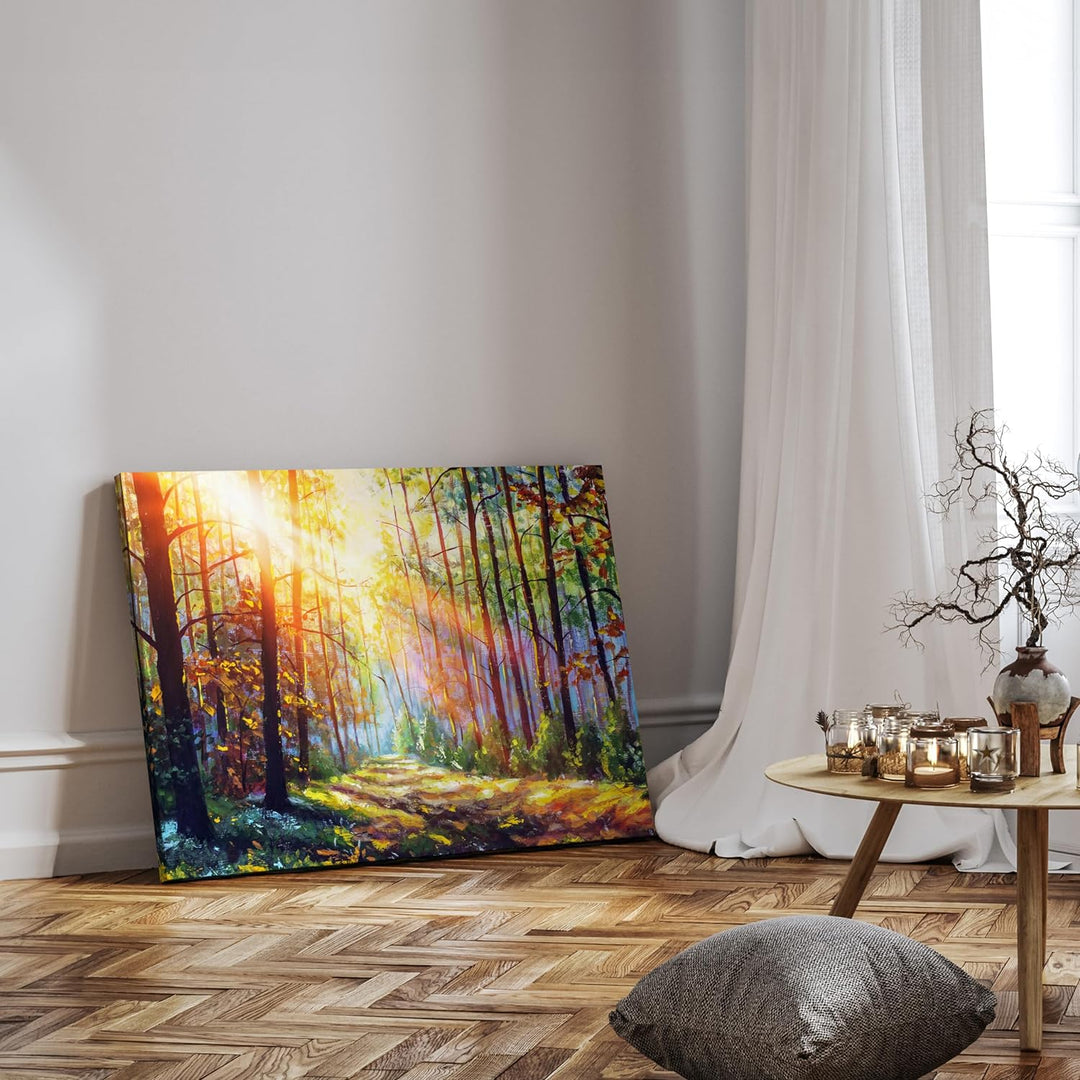 wandmotiv24 Leinwandbild Malerei, 80x60cm, Querformat, Gemälde, Wald, Deko, Bilder auf Leinwand, Wan