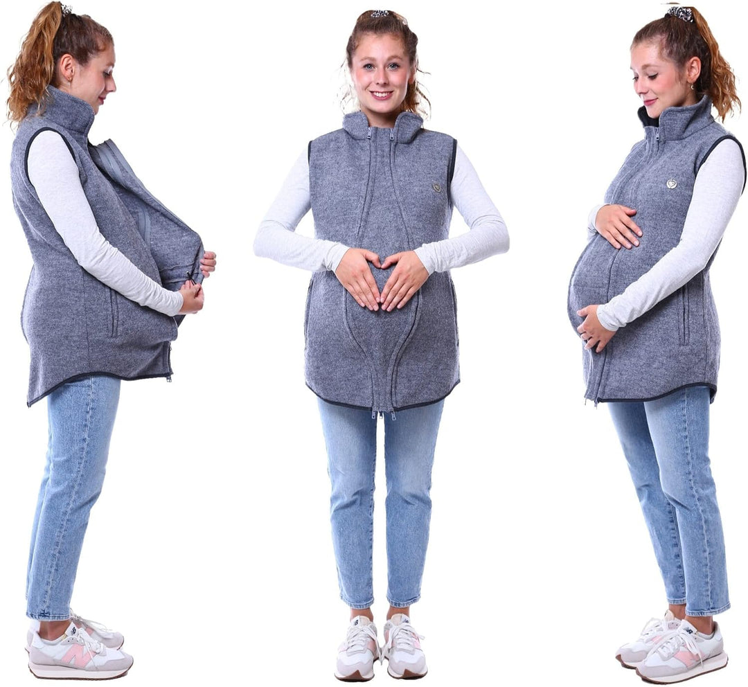 Viva la Mama - Trageweste aus Wollwalk Umstandsweste Wollweste zum Babytragen - PEVE XXL Grau, XXL G