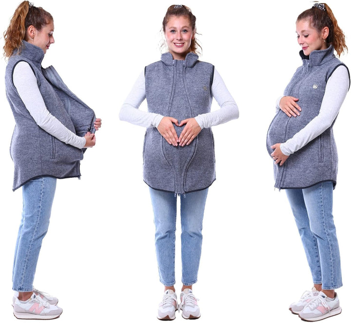Viva la Mama - Trageweste aus Wollwalk Umstandsweste Wollweste zum Babytragen - PEVE XXL Grau, XXL G