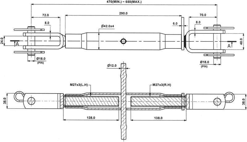 DEMA Unterlenker Stabilisator M27x3 470-650 mm