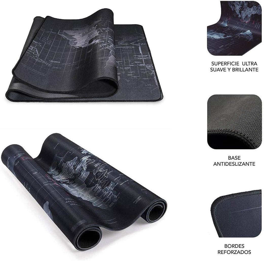 SUBBLIM World XL Mousepad schwarz Teppich Raton 90 x 40 cm Design Weltkarte