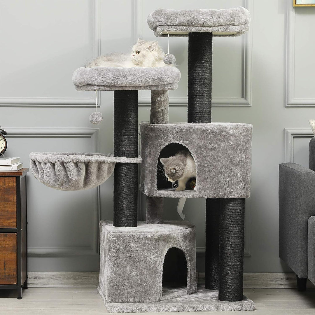 MSmask Kratzbaum gross XXL, Katzenbaum für Katzen stabil mit Sisalsäulen, 2 Aussichtsplattformen Hel