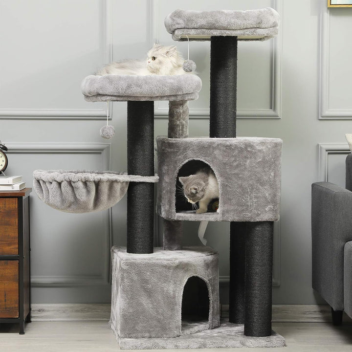 MSmask Kratzbaum gross XXL, Katzenbaum für Katzen stabil mit Sisalsäulen, 2 Aussichtsplattformen Hel