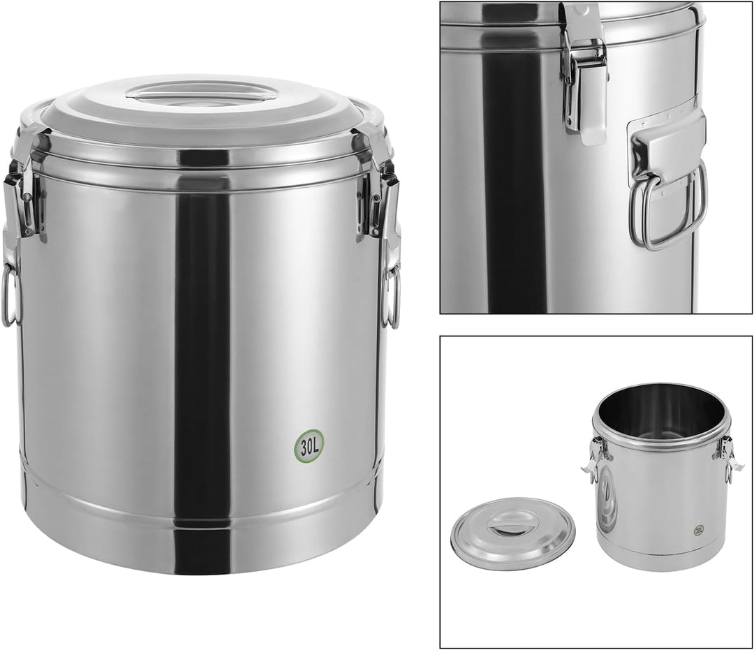 Thermobehälter, 30L Edelstahl Isoliert Eimer, Versiegelter isolierter Suppenbehälter mit Deckel und