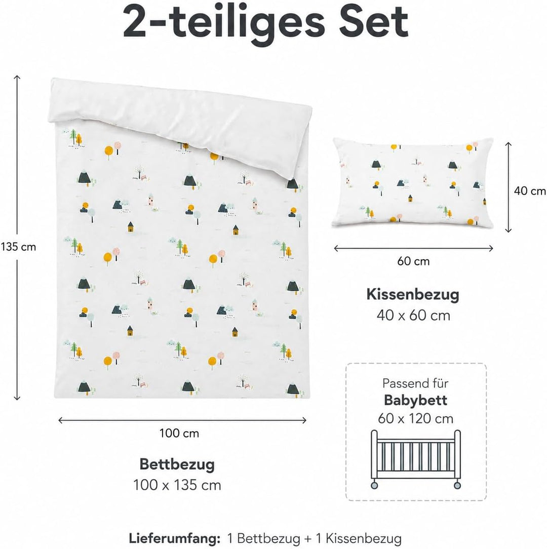 various Wendbare Babybettwäsche-Sets (60 x 120 cm), 100% Baumwolle, bestehend aus Bettbezug und Kiss