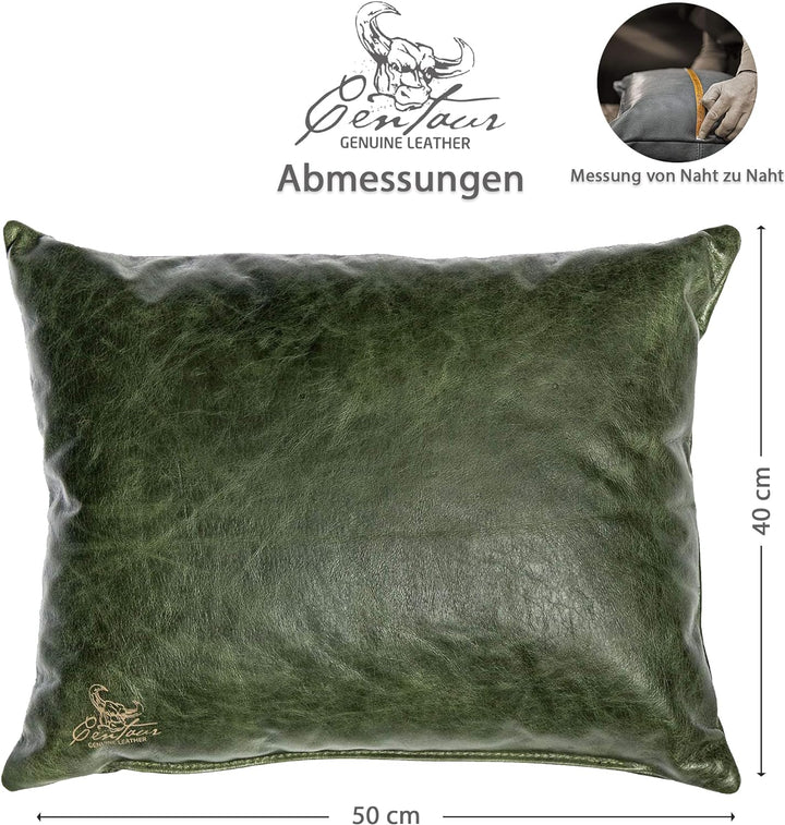 Centaur - Deko Lederkissen 50 x 40 cm für Sofa oder Schlafzimmer smaragdgrün - Echt Leder Kissen Ech