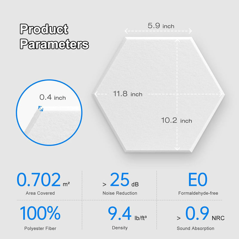 Hexagon Akustikplatten Selbstklebend, 12 Stück Hohe Dichte Schallabsorber Wand für Decken-/Tür-/Wand