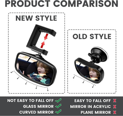 Spiegel Auto Baby, Rückspiegel Baby Auto mit Gefederten Clips, Glas-Spiegel, 360° Drehbar, Rücksitzs