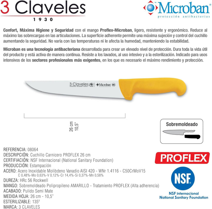 CUCHILLO CARNICERO PROFLEX AMARILLO 26 cm - 10,5" FH 3C
