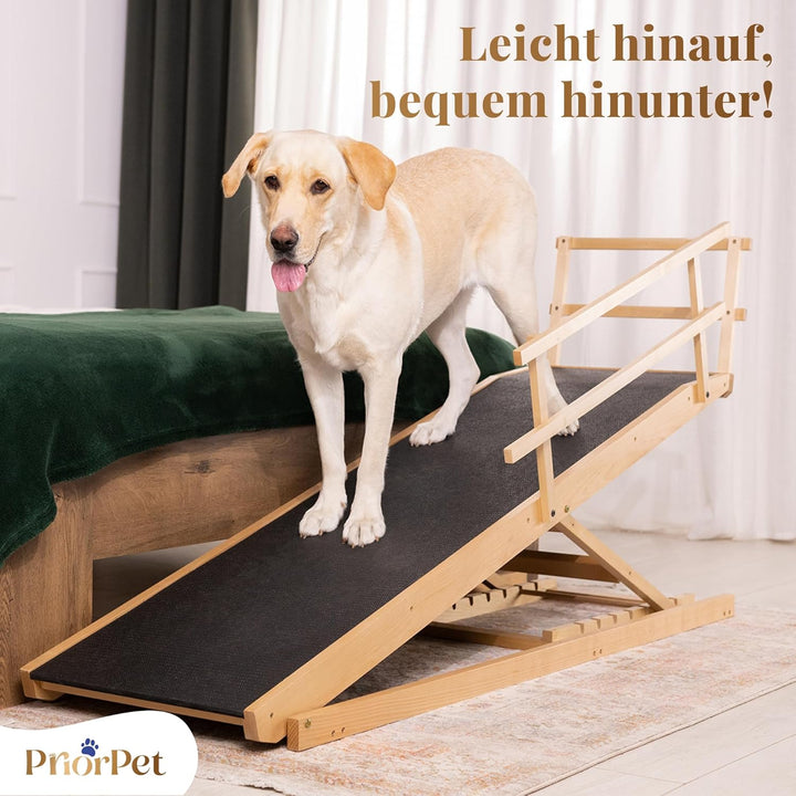 Hunderampe Bett mit Sicherheitsgeländer - Für Grosse Hunde bis zu 90 kg - Höhenverstellbare hundetre