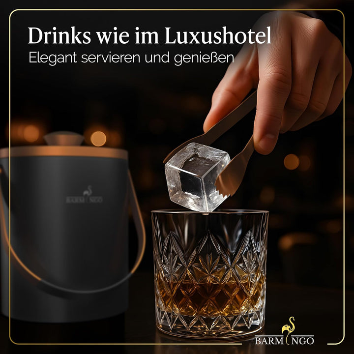 Edelstahl Eiswürfelbehälter mit Deckel - 2l Eiskübel/Eisbehälter für Eiswürfel mit Sieb, Eiswürfelfo