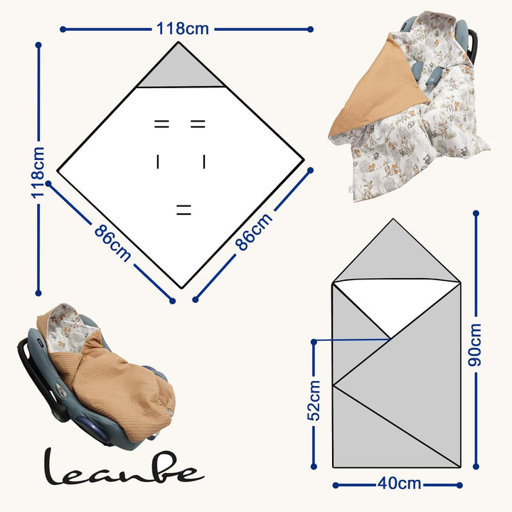 Leanbe Baby Einschlagdecke Doppelseitig 86x86 cm Baumwolle-Wafellstoff für Kinderwagen und Babybett