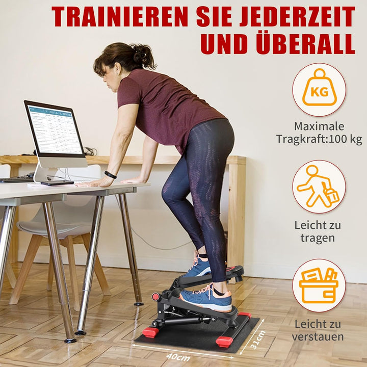 LEADZM Mini Stepper Mit Silent-Pad für Zuhause, 2 in 1 Fitness Stepper mit Gummiband, LCD Display, T
