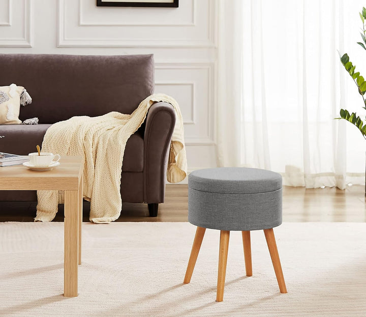 Zedelmaier Sitzhocker Aufbewahrungsbox Stuhl Ottoman Polstersitz aus Leinen und Massivholz (Grau) Ho
