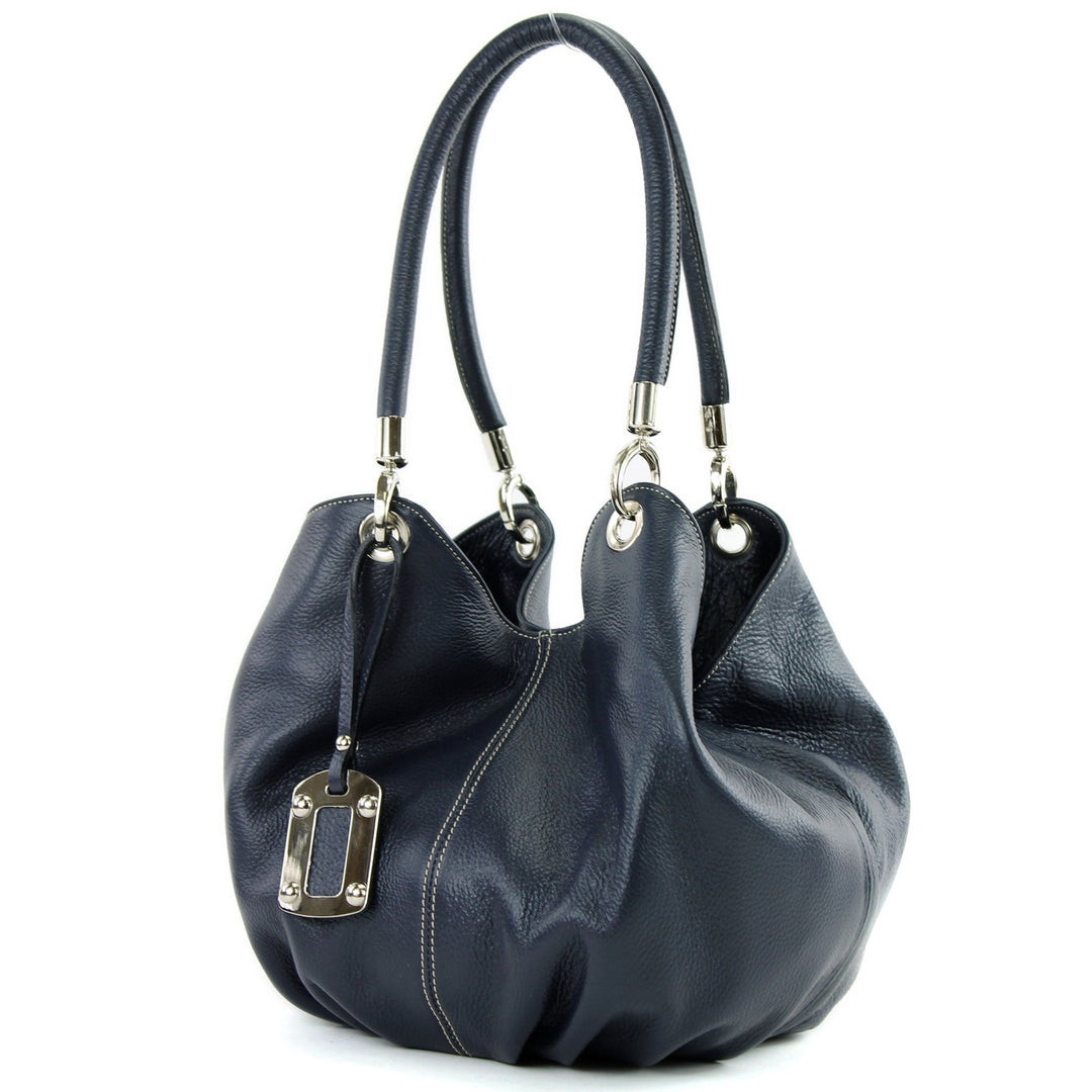 modamoda de - 228 - ital. Beuteltasche aus festem Leder Dunkelblau, Dunkelblau