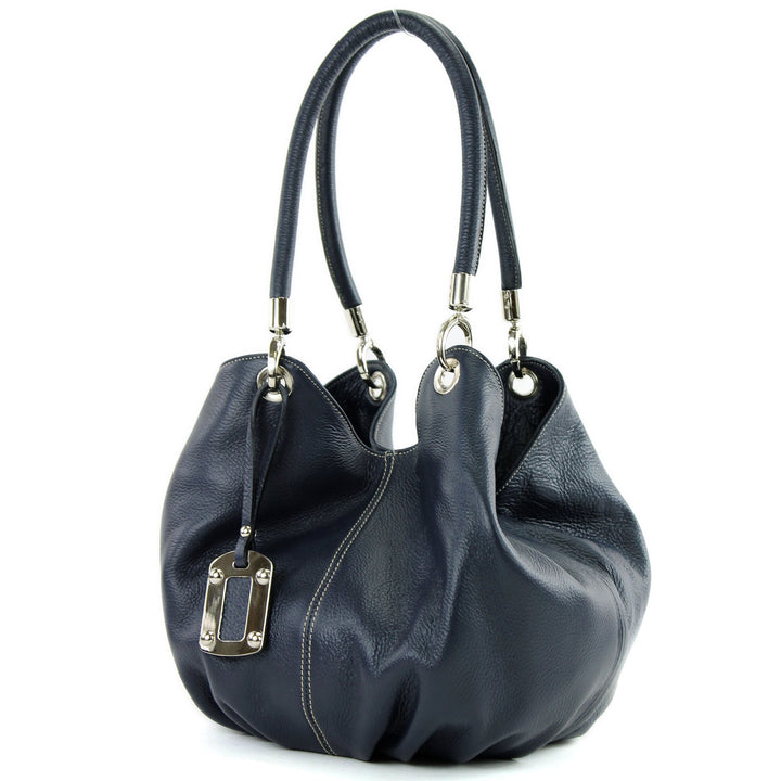 modamoda de - 228 - ital. Beuteltasche aus festem Leder Dunkelblau, Dunkelblau