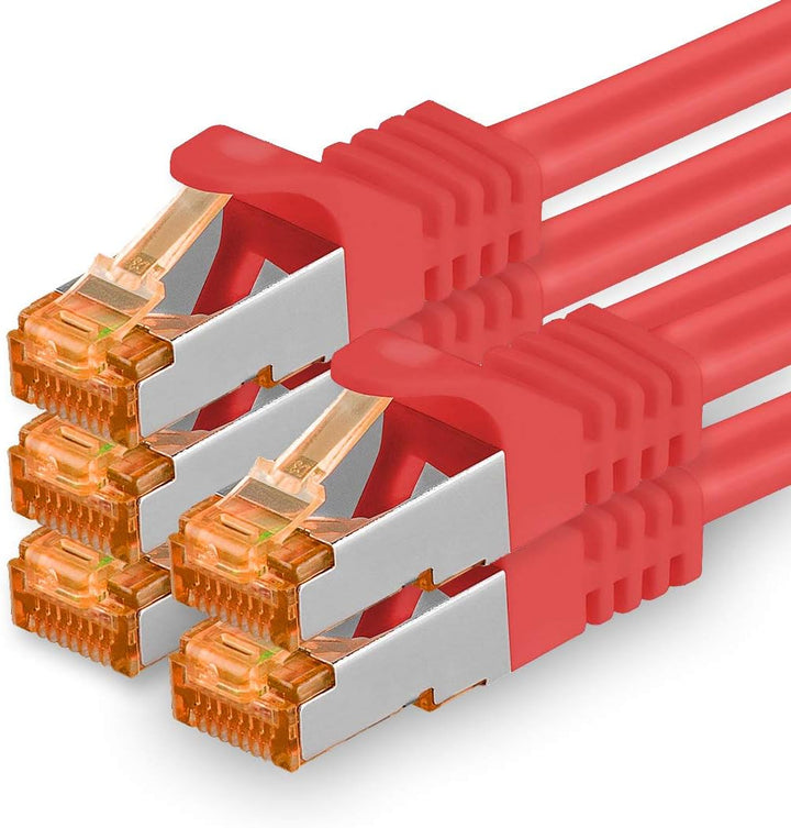 1aTTack.de 7,5m - Cat.7 Netzwerkkabel Rot - 5 Stück Gigabit Ethernet LAN Kabel 10000 Mbit s Patchkab