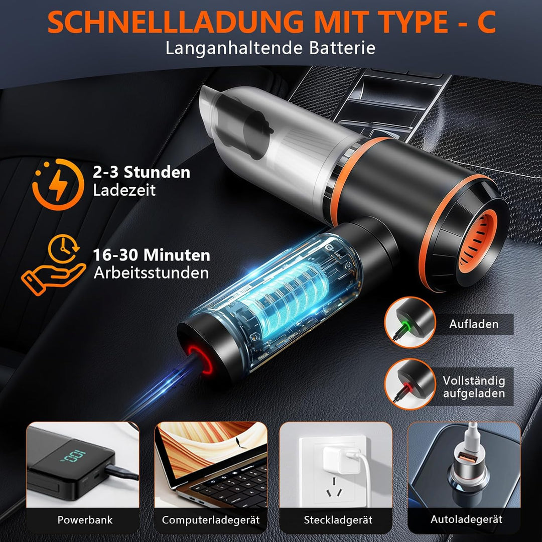 Handstaubsauger Akku,22000pa Autostaubsauger Kabellos 4-in-1 Mini Staubsauger,Auto Staubsaug Starke