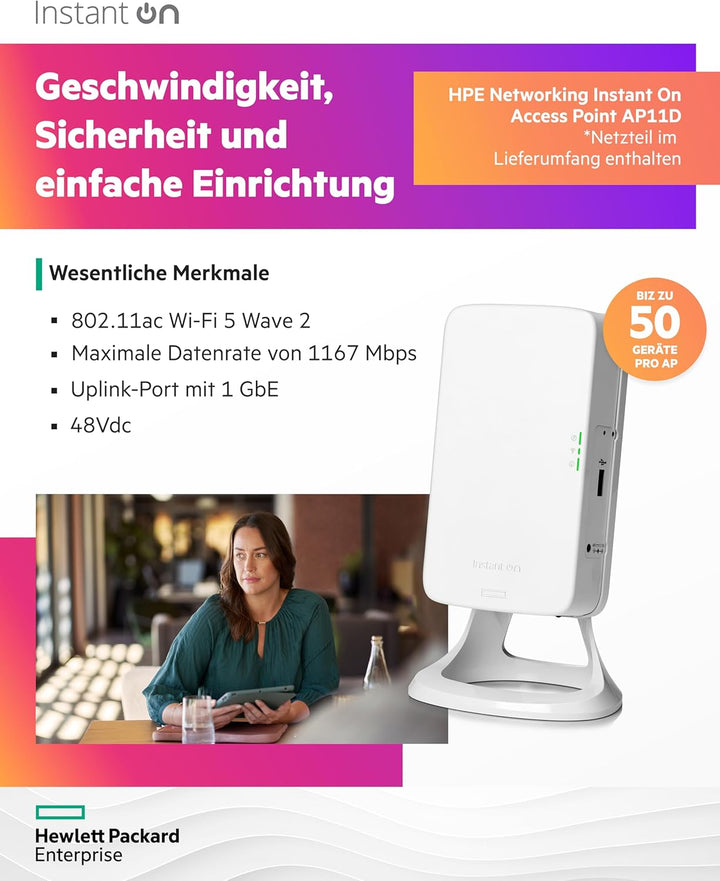 Aruba Instant On AP11D 2x2 Wi-Fi 5 Access Point mit Uplink und 3 lokalen Ports | RW Rest-of-World-Mo