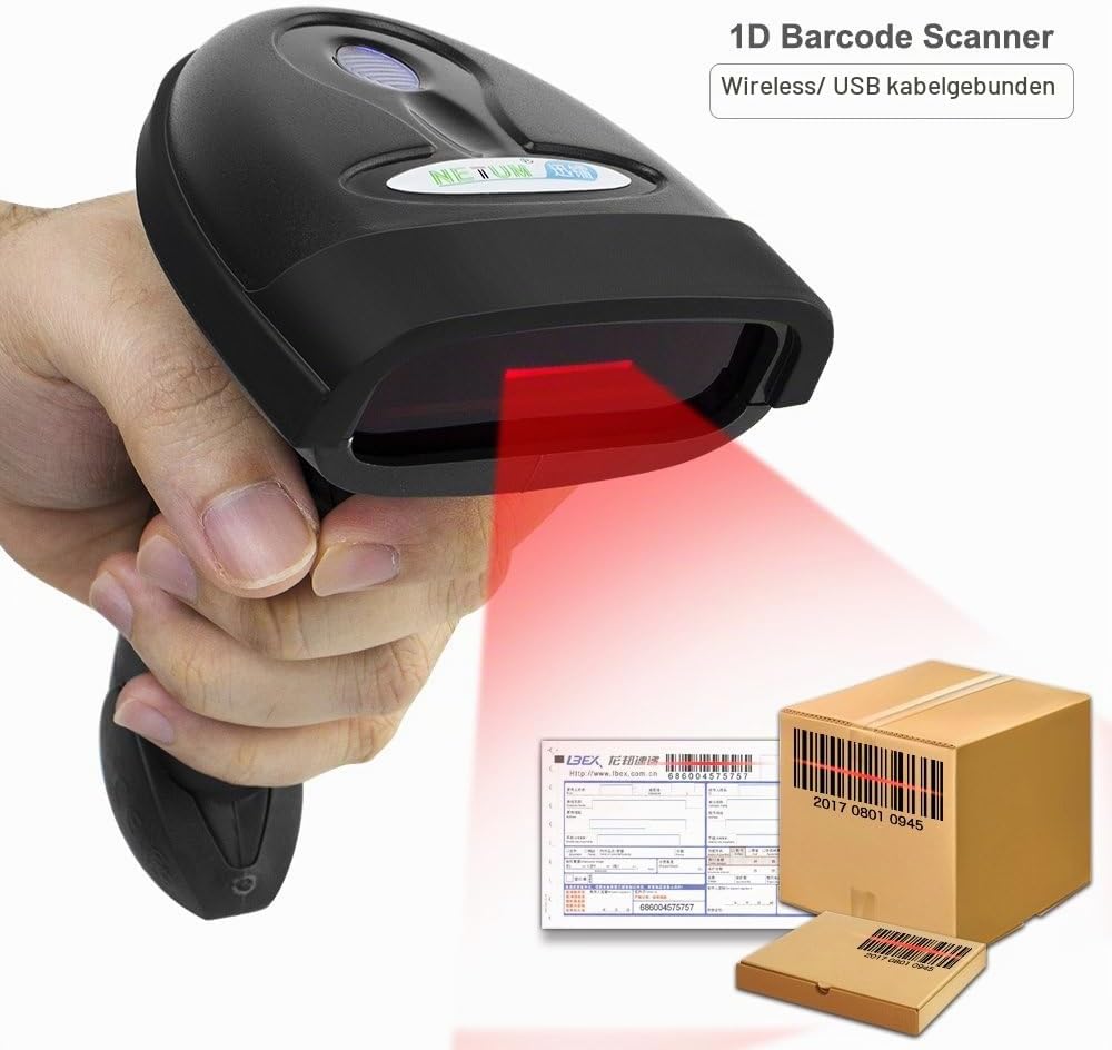 NETUM Wireless Barcode Scanner 2 in 1 2.4G Wireless & USB Wired 1D Laser Barcode Reader Handheld Bar