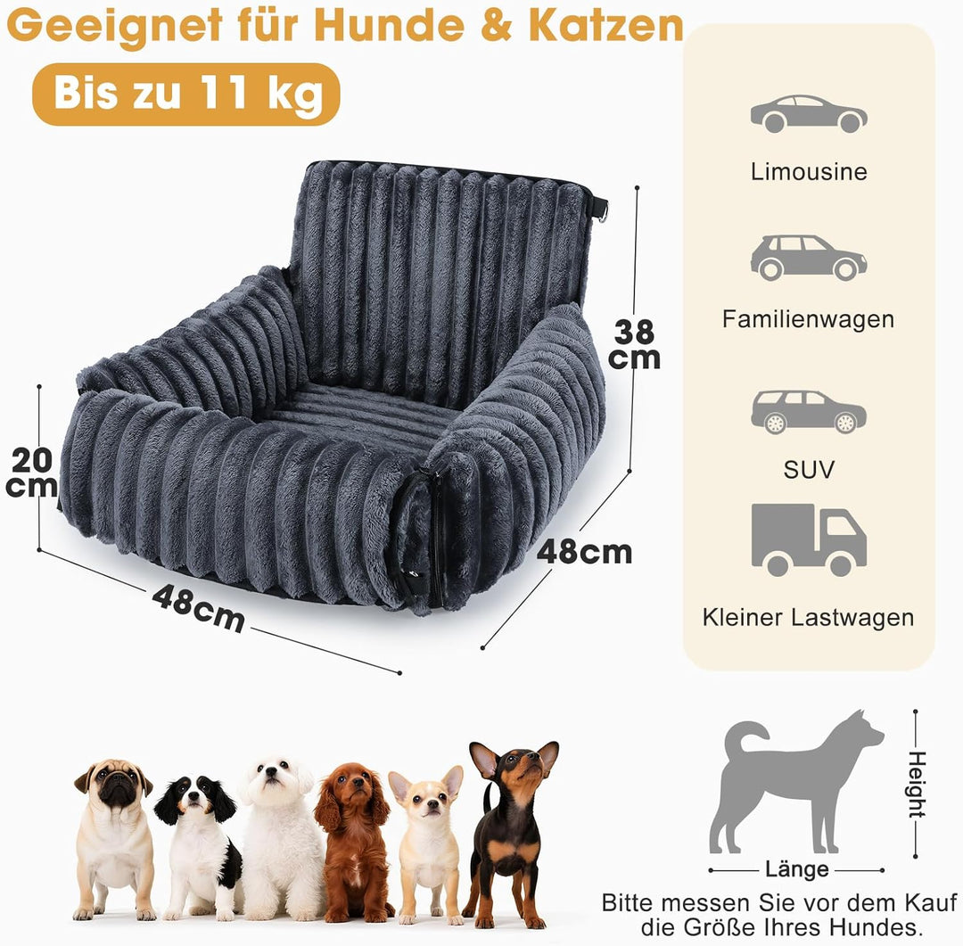 MIXJOY Hunde Autositz für kleine bis mittlere Hunde, Waschbarer Ansteckbare Leine verdickter Memory-