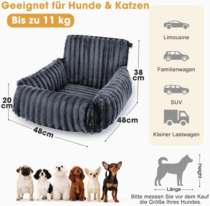 MIXJOY Hunde Autositz für kleine bis mittlere Hunde, Waschbarer Ansteckbare Leine verdickter Memory-