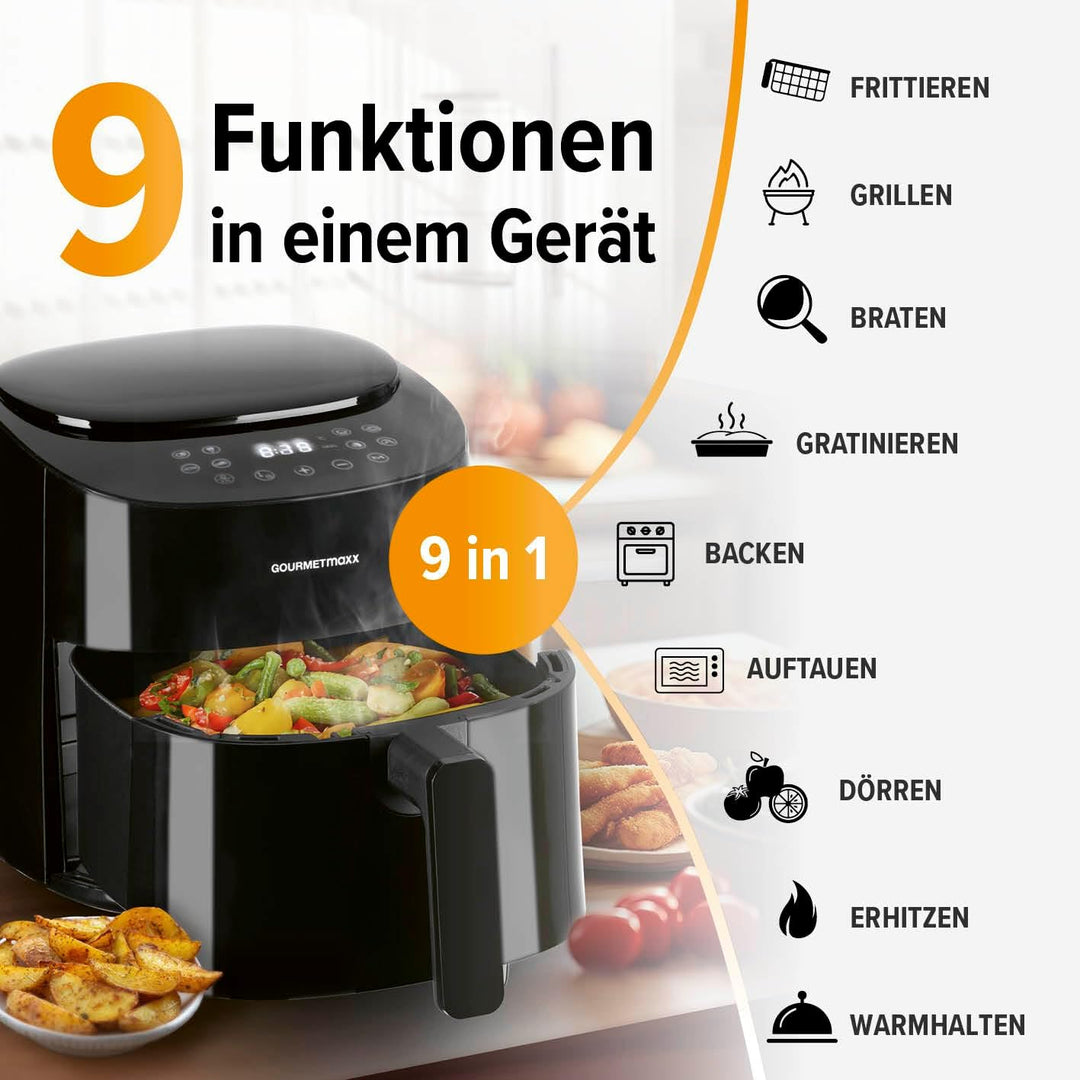 GOURMETmaxx Heissluftfritteuse | 4,5L Airfryer | Timer & Touchscreen | Fritteuse mit 9 Funktionen &