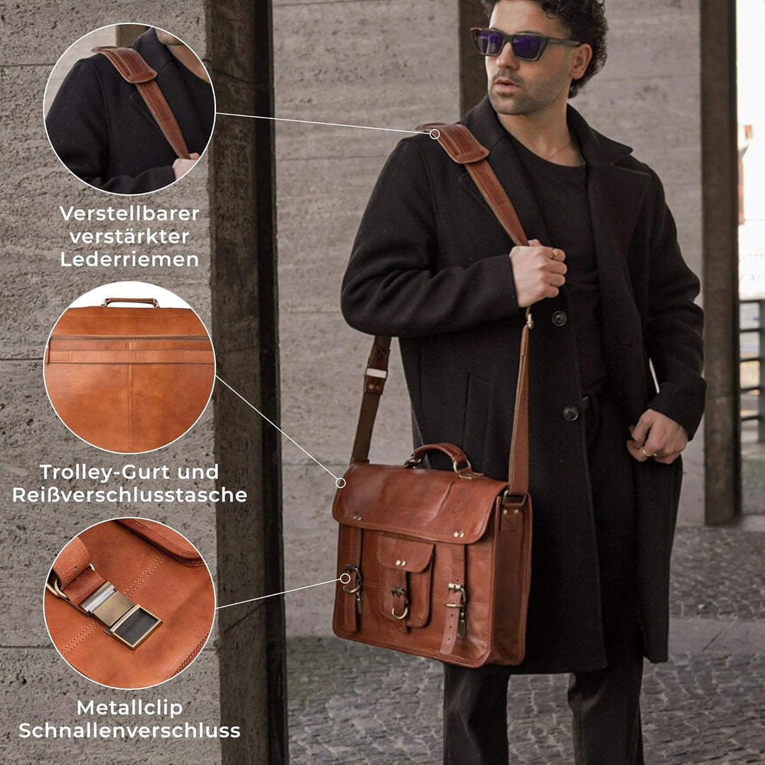 Berliner Bags Vintage Umhängetasche Berlin M aus Leder, Messenger Bag mit Laptopfach für Damen und H