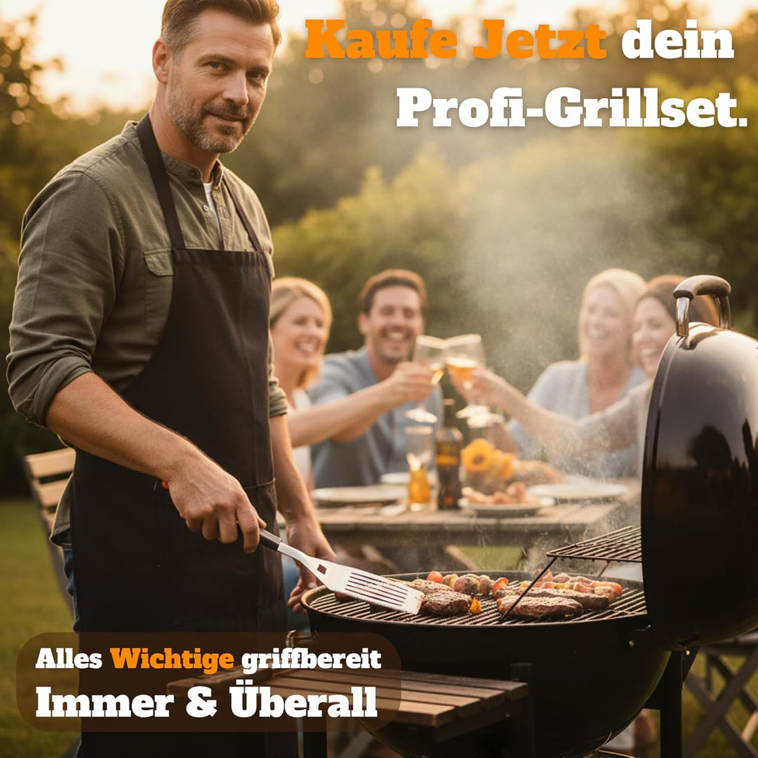 Grillset für Männer Geschenk in Holzkiste – Grillbesteck Set aus Edelstahl - 3-in-1 Spachtel & Reini