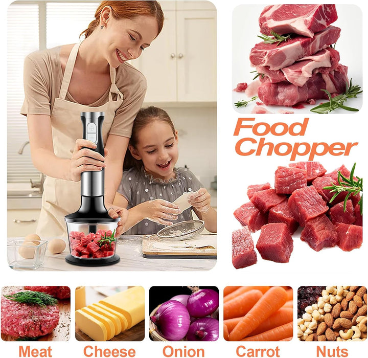 NWOUIIAY Handmixer Stabmixer Elektrischer 6-in-1 1200W Edelstahl Pürierstab mit 600ml Messbecher,Ede