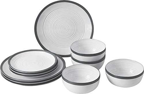 BRUNNER Campinggeschirr Set (Set 12 Stück) für 4 Personen - Midday Bellagio - aus Melamin Stone Touc