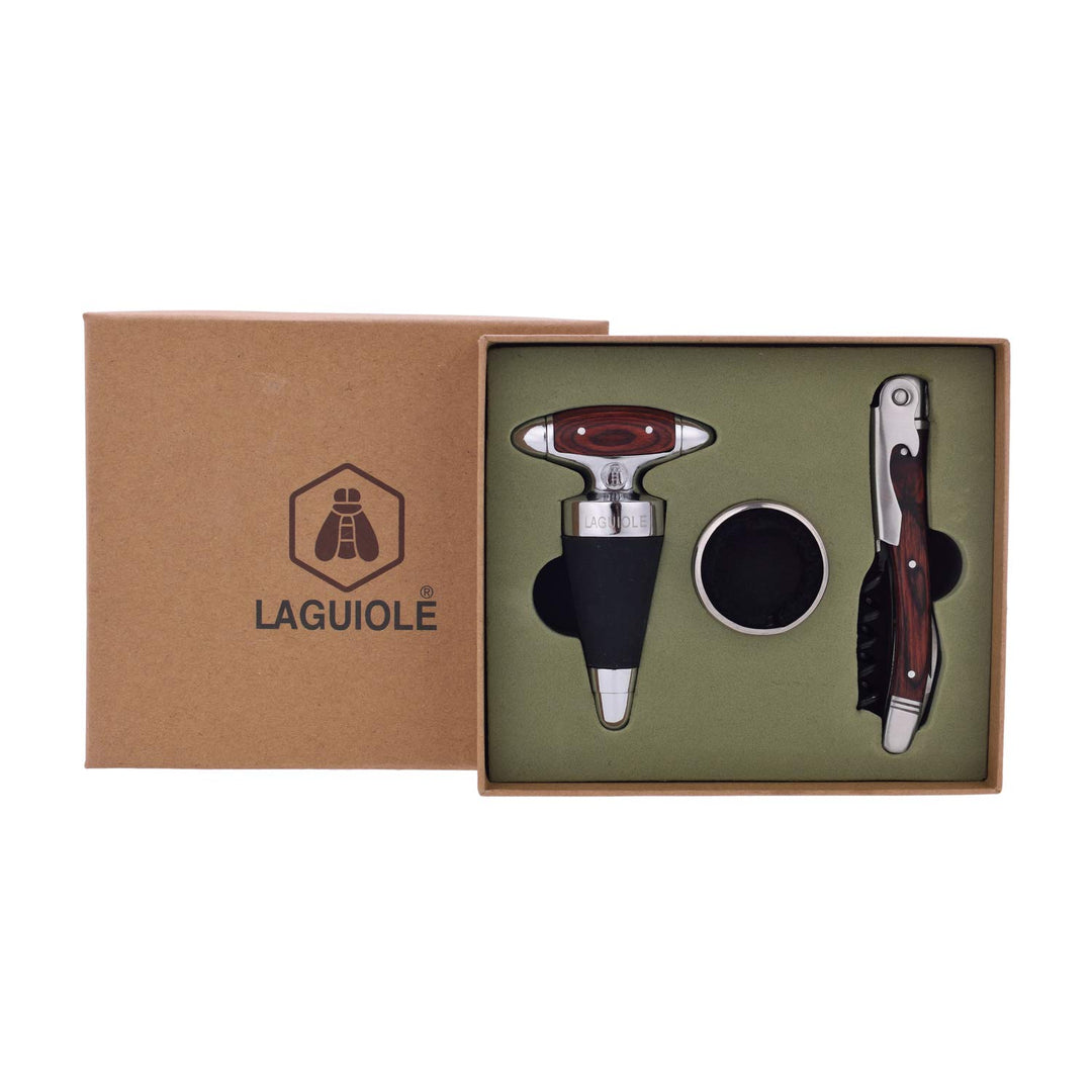 LAGUIOLE - Sommelier Box - Set mit 3 Zubehörteilen: Eleganter Stopper Stopper Holz und Metall, Somme