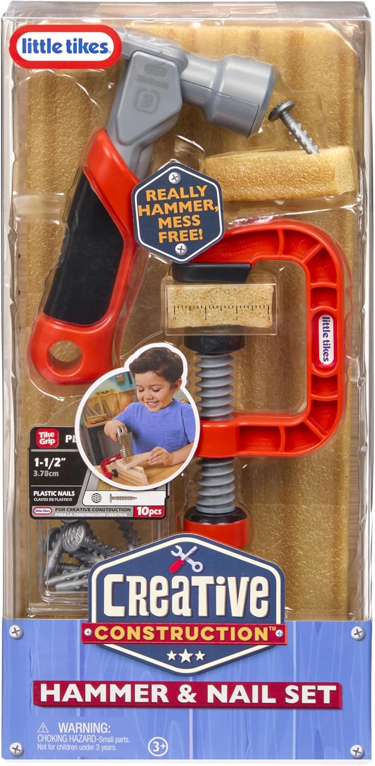 little tikes Creative Construction Hammer & Nail Set - Enthält 5 Zubehörteile, Rollenspiel-Bauset, G