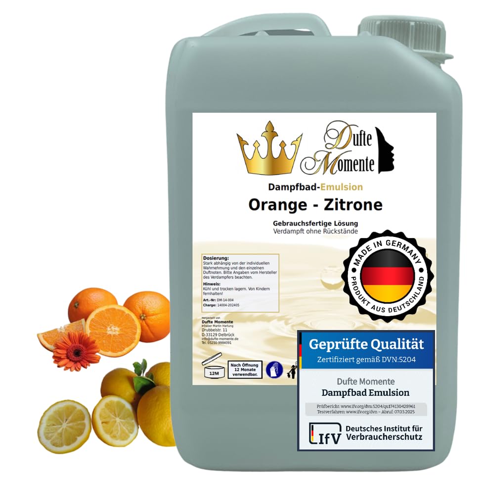 Dufte Momente | Dampfbad Emulsion 3 Liter Orange - Zitrone | geprüfte Qualität | mit naturreinen und