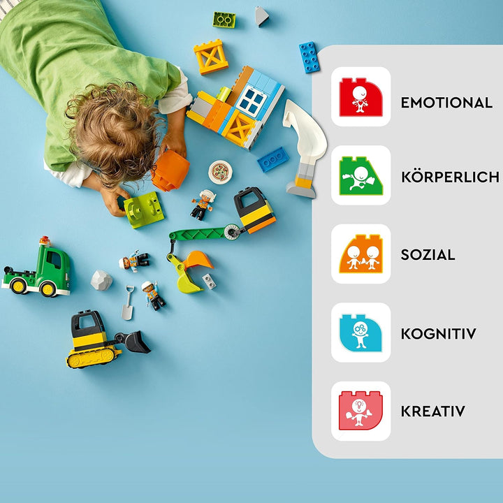 LEGO 10990 DUPLO Baustelle mit Baufahrzeugen, Kran, Bulldozer und Betonmischer-Spielzeug für 2-jähri