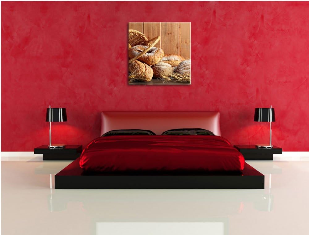 Pixxprint Korb mit leckerem frischen Brot, Format: 70x70 auf Leinwand, 70x70
