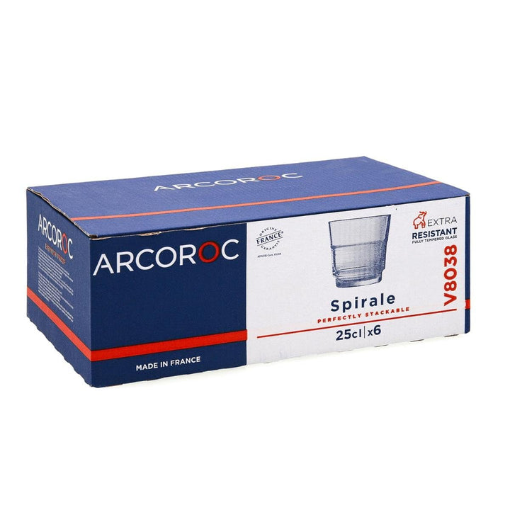 Arcoroc ARC 58057 Spirale Trinkglas, Wasserglas, Saftglas, 250ml, Glas, transparent, 6 Stück, 250ml