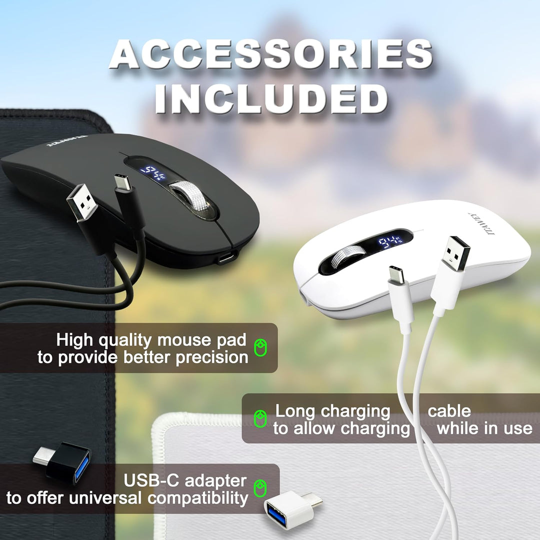 Kabellose Maus & Mauspad Set - mit LCD-Anzeige, Bluetooth & Nano USB, Tri-Modus, wiederaufladbar, le