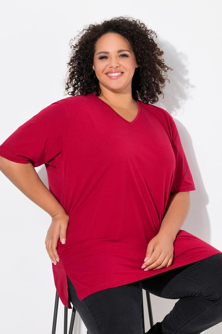 Ulla Popken Damen Basic-v-Shirt T 46-48 Mohn, 46-48 Mohn