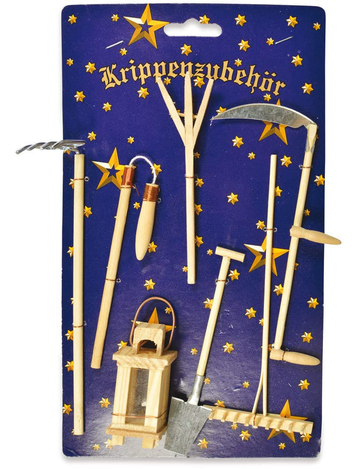 Riffelmacher Krippenzubehörset Feldarbeit 7-TLG. 78201 aus Holz | Zubehör Weihnachtskrippe Modelleis