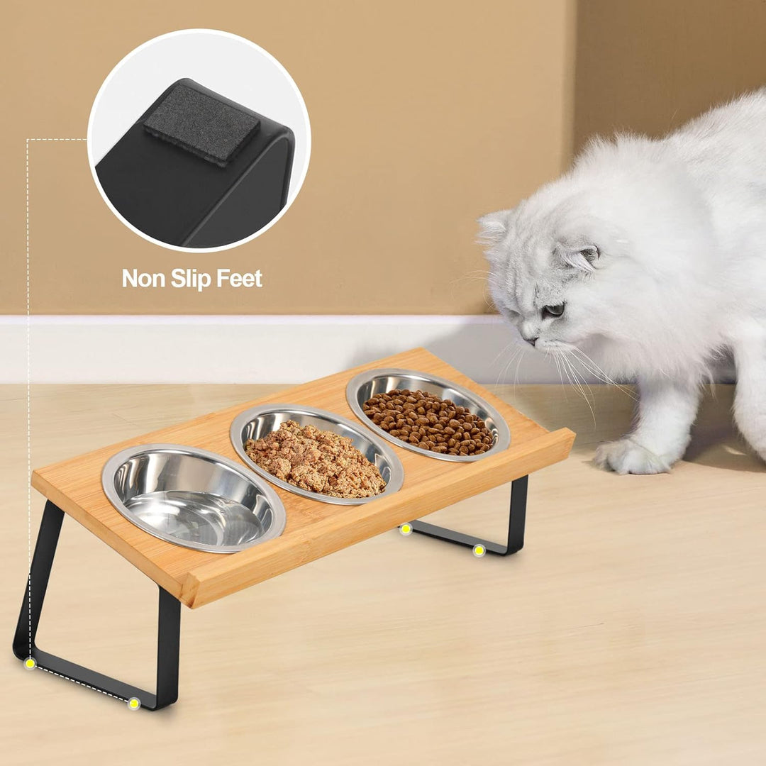 Cinnani Hundenapf oder Katzennapf 10 cm hoch,350ml pro Futternapf,Trocken-und Nasstrennung,Regal aus