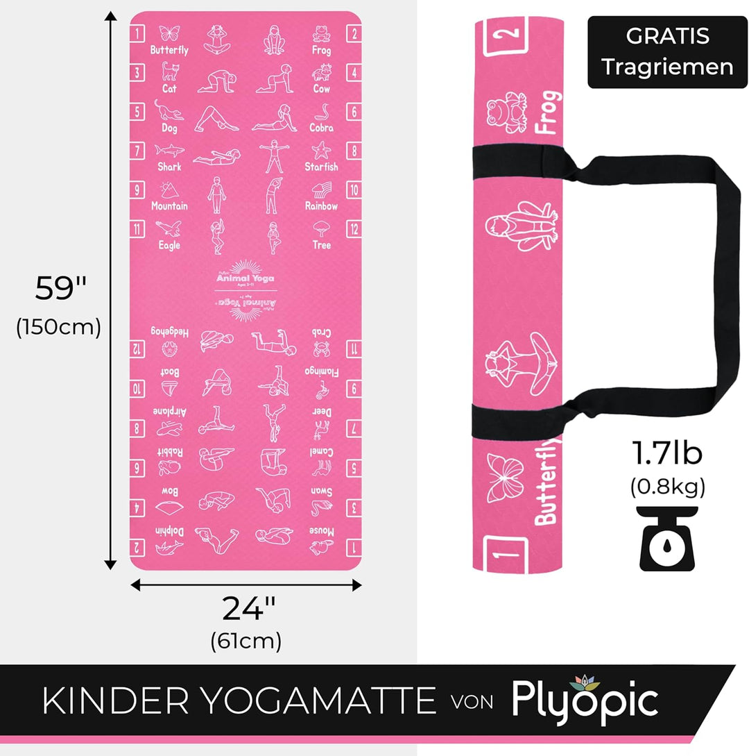 Plyopic Kinder Yogamatte – Leicht, Rutschfest, TPE Fitnessmatte – Ideal für Jungen &amp; Mädchen (3–12 J