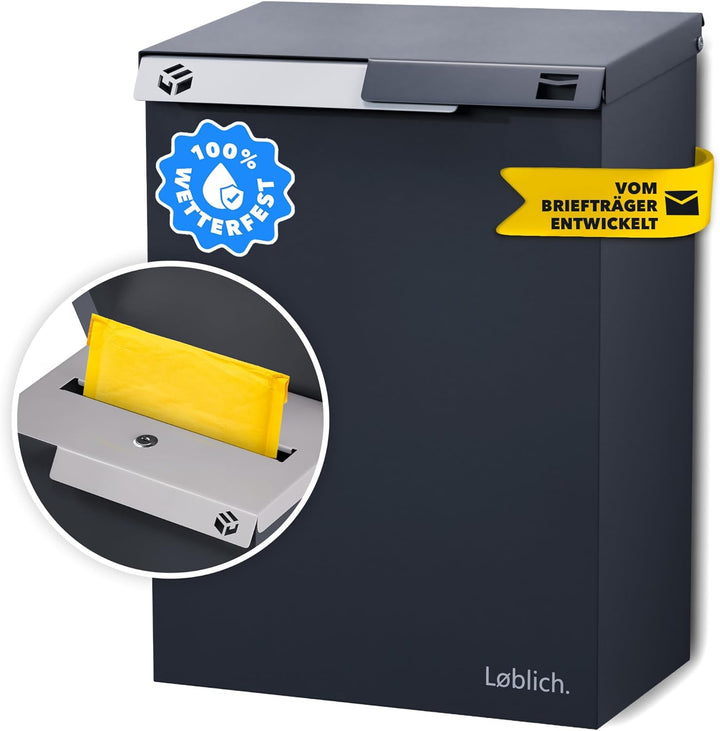Briefkasten RAL 7016 Anthrazit | Vom Briefträger entwickelter XL-Wandbriefkasten für Päckchen & Post