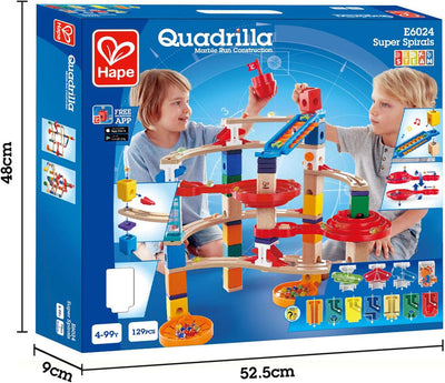 Super Spiralburg von Hape | Quadrilla Murmelbahn aus Holz Erweiterungsset mit Spiralkreiseln, einer
