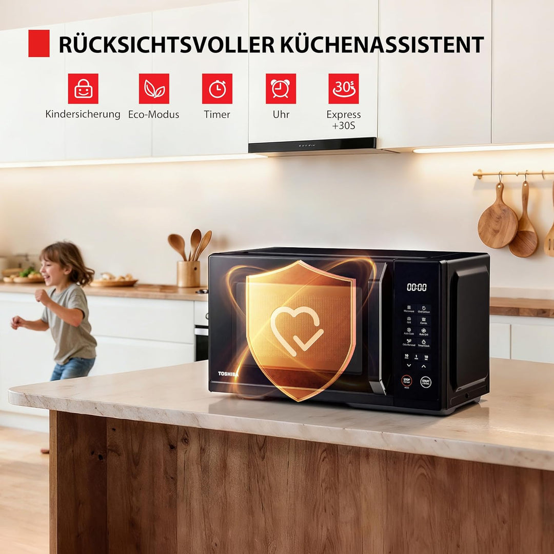 Toshiba MW3-EG23PE(BK) Multifunktionale Mikrowelle mit Grill, 23 Liter, 11 Leistungsstufen|Kombinati