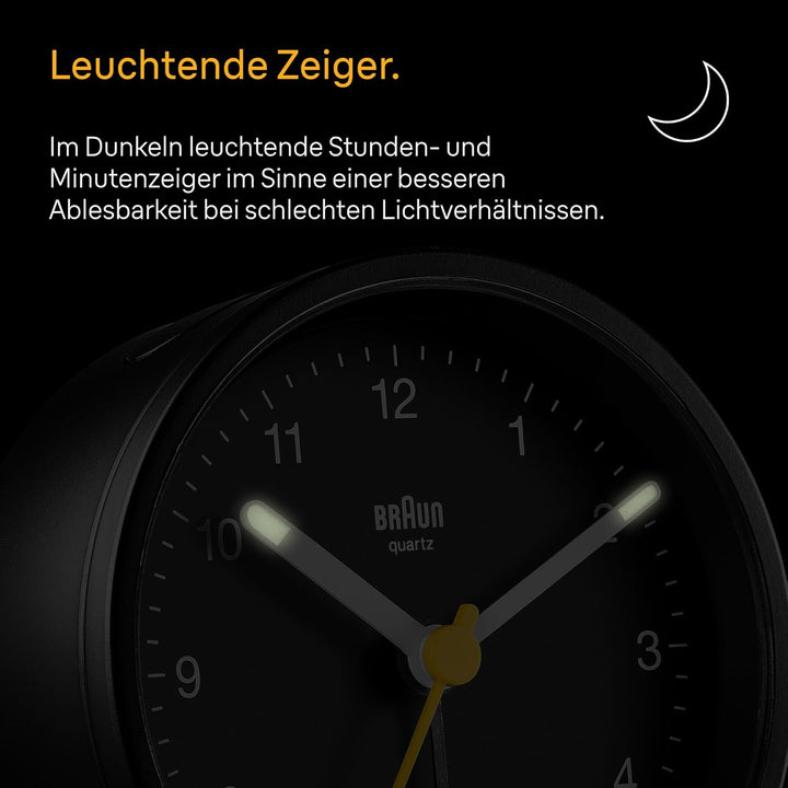 Braun Klassischer analoger Wecker mit Schlummerfunktion und Licht, ruhiges Quarzuhrwerk, Crescendo-A