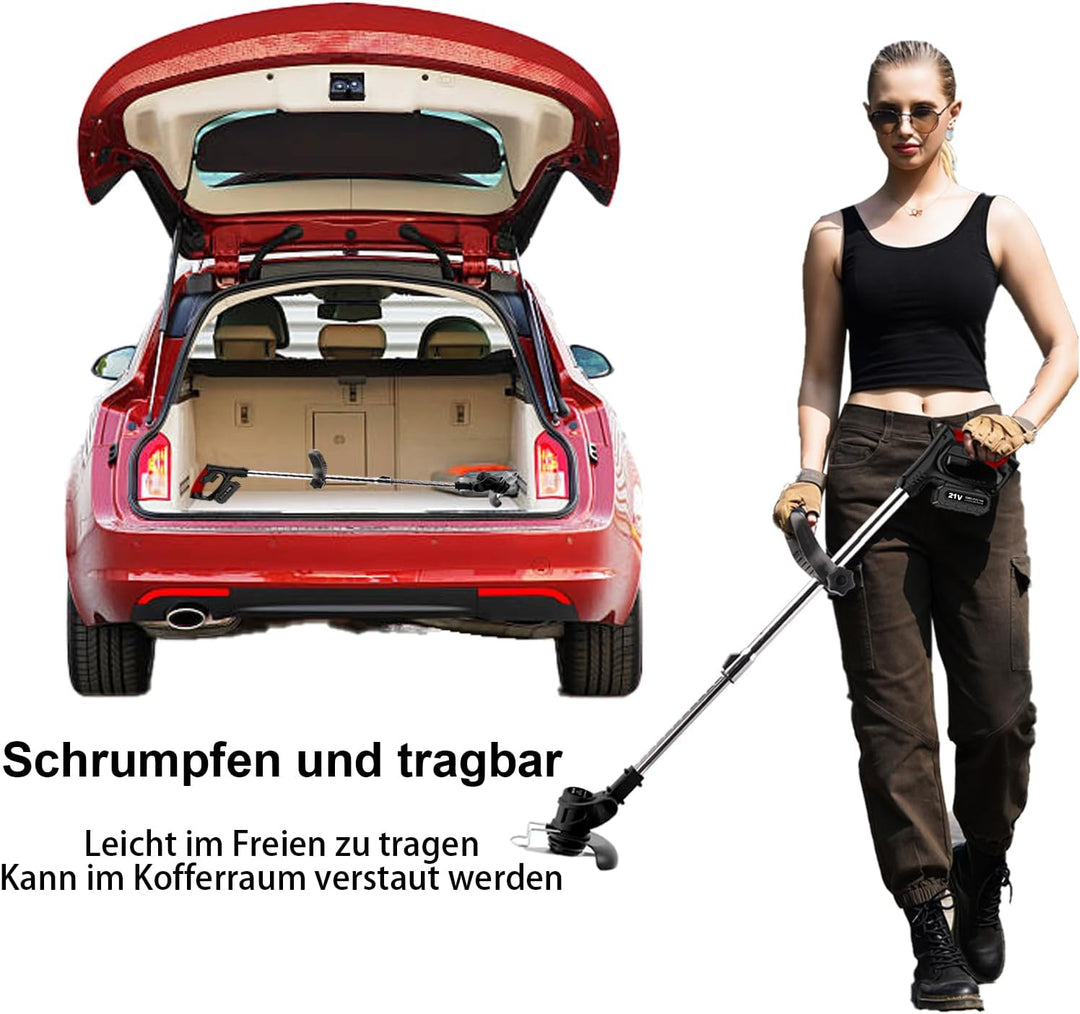 SMILOVII Rasentrimmer Mit Akku, Motorsense akku Mit 2x2000mAh Batterie, 6X Metallklinge & 10x Kunsts