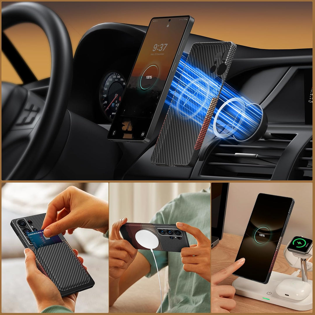 memumi Magnetische Carbon Hülle für Galaxy S25 Ultra,Ultradünne Handyhülle, Hülle aus echter Aramidf