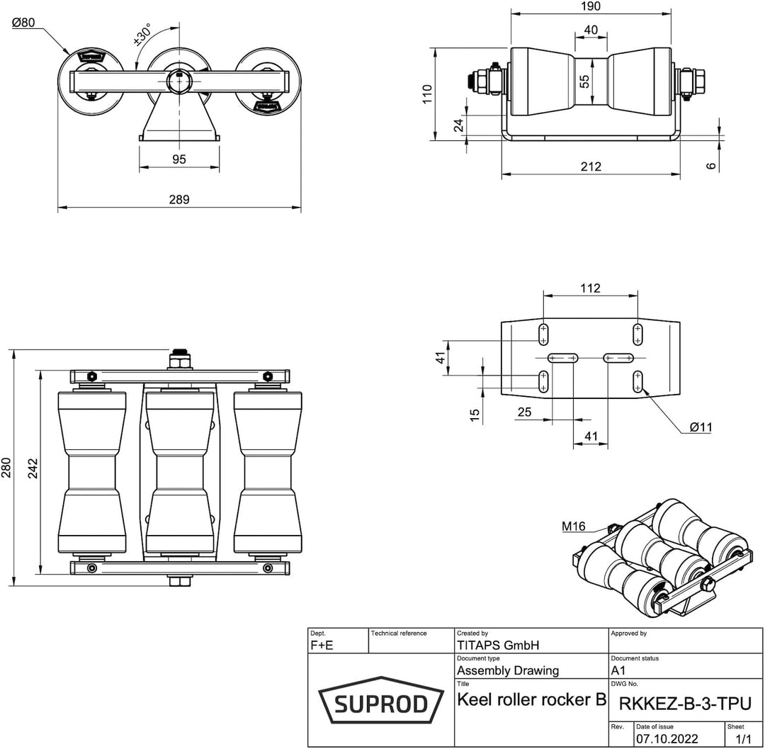 SUPROD Kielrollenwippe, Slipwippe, Sliphilfe, Bootstrailer, Auffahrhilfe, RKKEZ-B-3-TPU grau, grau