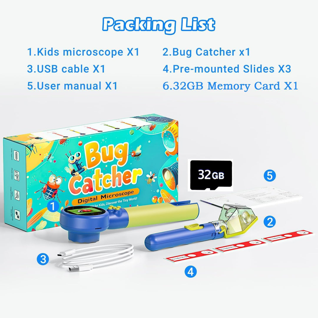 Digital Microscope with Bug Catcher for Children, 500X Digital Microscope for Kids with 2.0" HD Scre